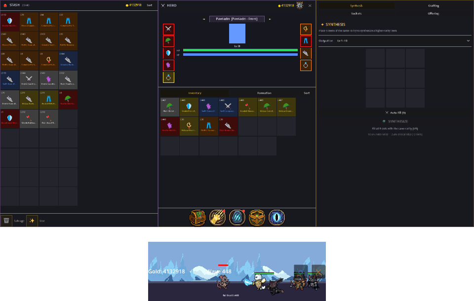 The stash panel beside the synthesis box.